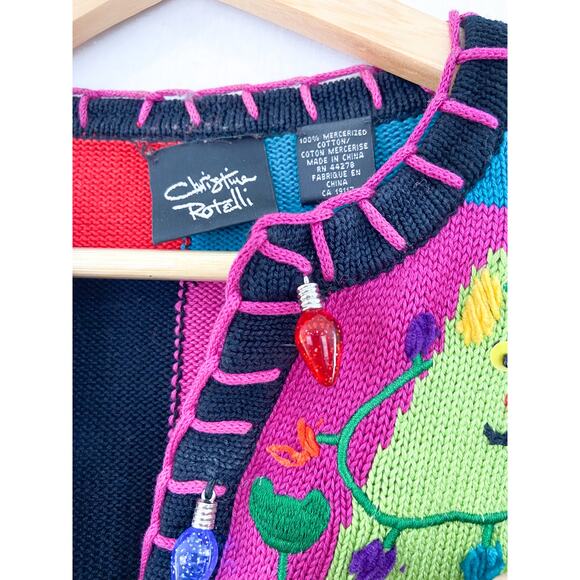 Vintage Novelty Patchwork Dog Christmas Knit Sweater Large Dopamine Dressing - Picture 5 of 10